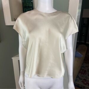 NWT New Banana Republic Cropped Loose Satin Cream White Blouse Top Shirt Large L